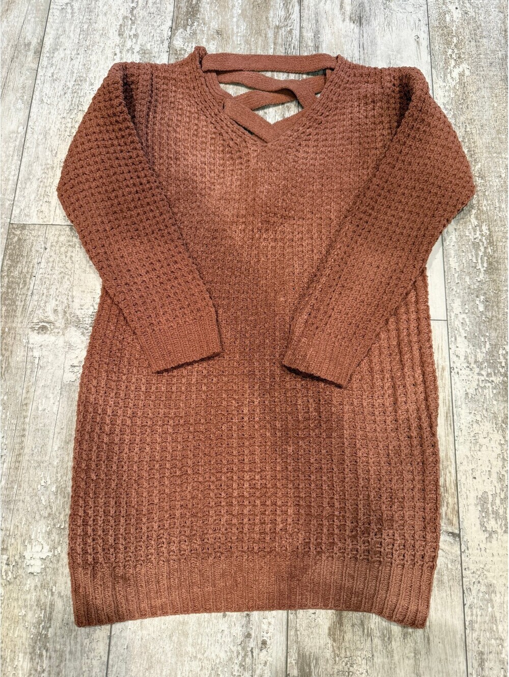 Moral Fiber Womens L Rust Open Knit Sweater Dress Tunic Boho